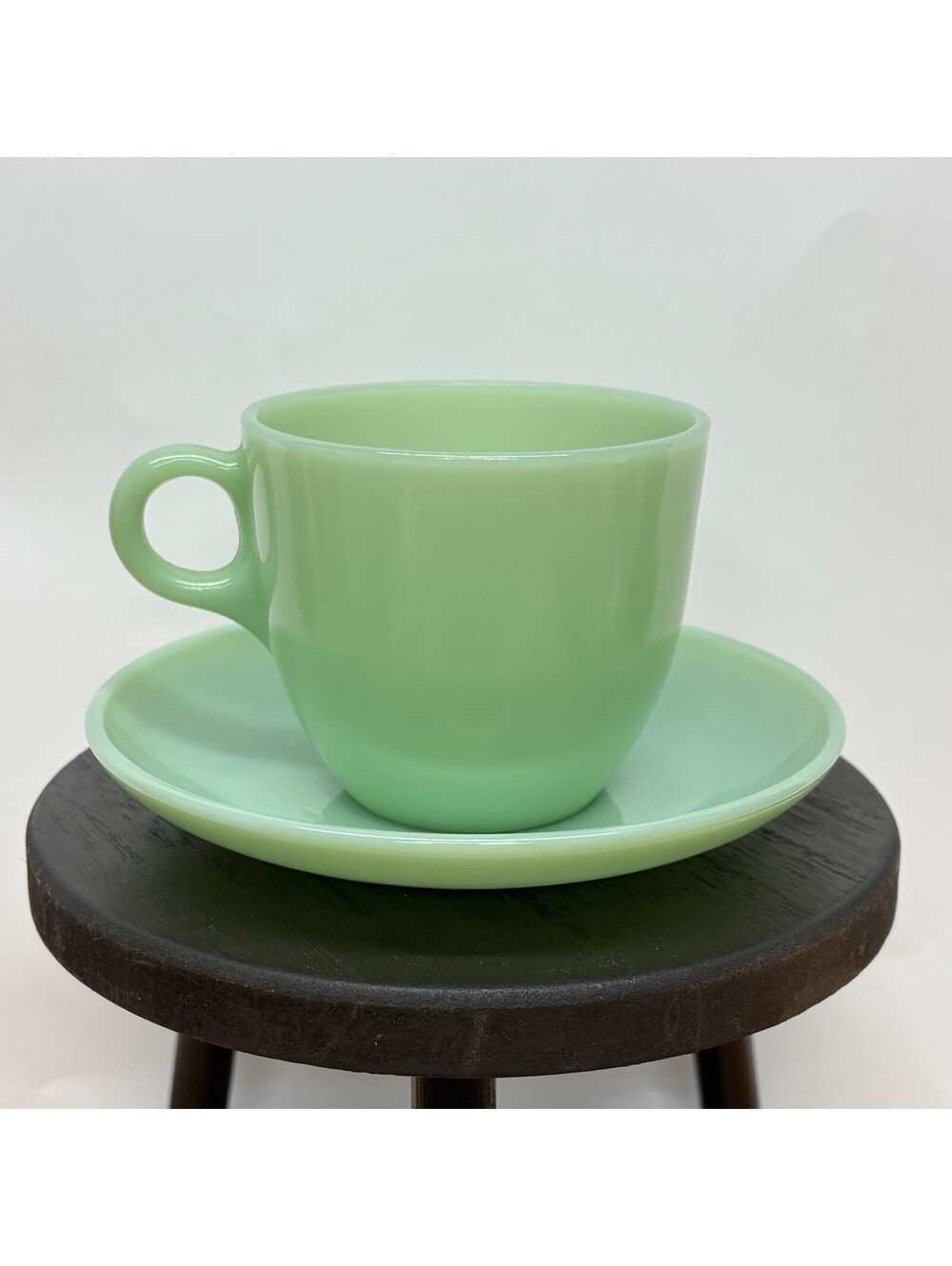 Vintage Fire King Jadeite "C" Handle St. Denis Cup & Saucer Anchor Hocking